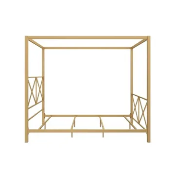 Sturdy Four-Poster Canopy Bed in Elegant Gold Finish
