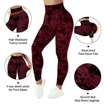 OMKAGI Women Scrunch Butt Lifting Leggings Seamless High Waisted Workout Yoga Pants(M,88-Burgundy Tie Dye)