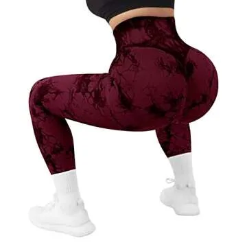 OMKAGI Women Scrunch Butt Lifting Leggings Seamless High Waisted Workout Yoga Pants(M,88-Burgundy Tie Dye)