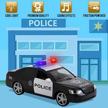 Toy To Enjoy Friction Powered Police Car with Light & Sounds – Heavy Duty Plastic Police Officer Car Toy for Kids & Boys Ages 3 and up – Openable Doors, Detailed Interior Cop Car Toy