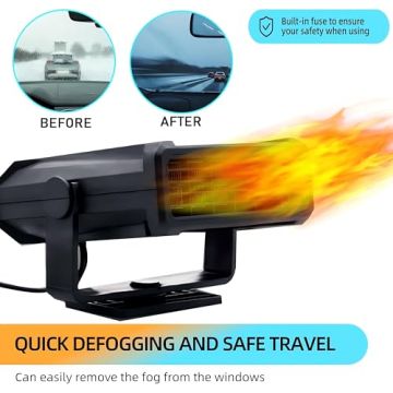 360° Rotatable Car Heater with 12V Cigarette Lighter Plug, Defrost Heat and Cool Windshield Fan Fits for Car SUV CR Truck