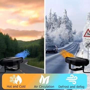 360° Rotatable Car Heater with 12V Cigarette Lighter Plug, Defrost Heat and Cool Windshield Fan Fits for Car SUV CR Truck