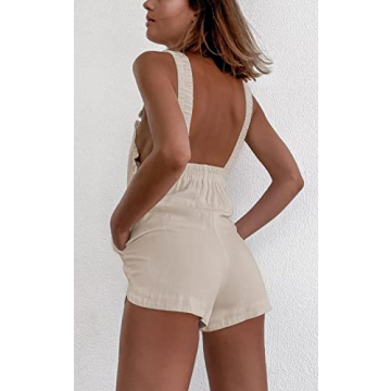 Halfword Women's Summer Backless Overall Shorts with Pockets