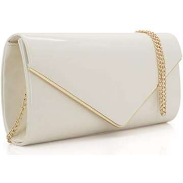 Dexmay Patent Leather Envelope Clutch Purse Shiny Candy Foldover Clutch Evening Bag for Women Ivory