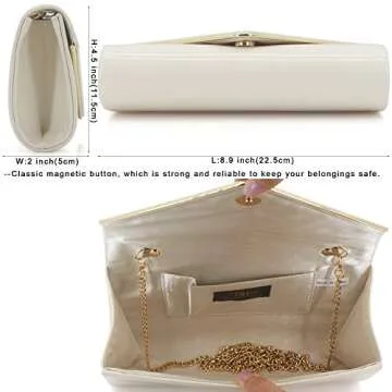 Dexmay Patent Leather Envelope Clutch Purse Shiny Candy Foldover Clutch Evening Bag for Women Ivory
