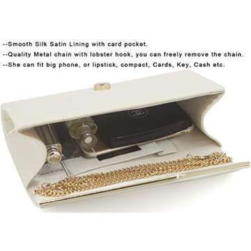 Dexmay Patent Leather Envelope Clutch Purse Shiny Candy Foldover Clutch Evening Bag for Women Ivory