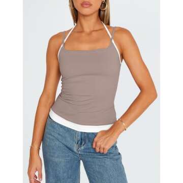 Trendy Queen Women's Camisole Y2K Tops Adjustable Spaghetti Strap Tank Tops Cute Going Out Crop Tops...