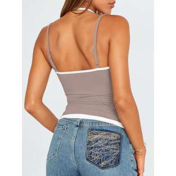 Trendy Queen Women's Camisole Y2K Tops Adjustable Spaghetti Strap Tank Tops Cute Going Out Crop Tops Summer Blouses CoffeeGrey S