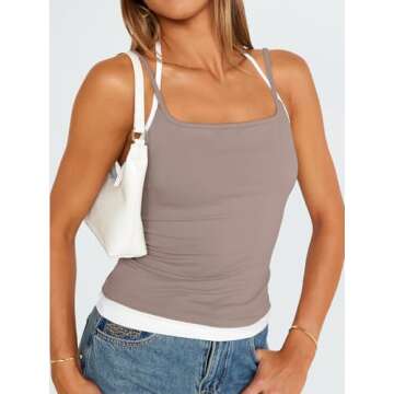 Trendy Queen Women's Camisole Y2K Tops Adjustable Spaghetti Strap Tank Tops Cute Going Out Crop Tops Summer Blouses CoffeeGrey S
