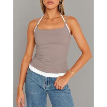 Trendy Queen Women's Camisole Y2K Tops Adjustable Spaghetti Strap Tank Tops Cute Going Out Crop Tops Summer Blouses CoffeeGrey S
