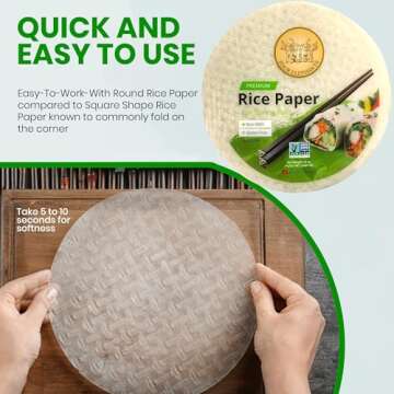 22CM Round Rice Paper Non-GMO | Pack of 1 (12 oz per pack) | Four Elephants Brand | Restaurant Quality Premium Spring Roll | 1 2 3 Seconds & Roll