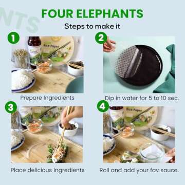 22CM Round Rice Paper Non-GMO | Pack of 1 (12 oz per pack) | Four Elephants Brand | Restaurant Quality Premium Spring Roll | 1 2 3 Seconds & Roll