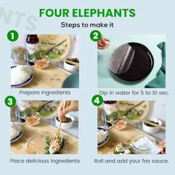 22CM Round Rice Paper Non-GMO | Pack of 1 (12 oz per pack) | Four Elephants Brand | Restaurant Quality Premium Spring Roll | 1 2 3 Seconds & Roll