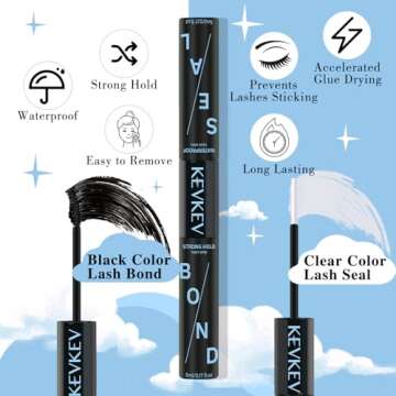 KevKev Lash Bond and Seal Lash Glue for Eyelash Extensions Strong Hold Long Lasting 48-72 Hours Lash Clusters Glue Lash Bond and Seal Waterproof Individual Lash Glue (5ml+5ml, Black Bond and Seal)