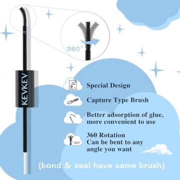 KevKev Lash Bond and Seal Lash Glue for Eyelash Extensions Strong Hold Long Lasting 48-72 Hours Lash Clusters Glue Lash Bond and Seal Waterproof Individual Lash Glue (5ml+5ml, Black Bond and Seal)