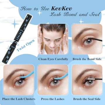 KevKev Lash Bond and Seal Lash Glue for Eyelash Extensions Strong Hold Long Lasting 48-72 Hours Lash Clusters Glue Lash Bond and Seal Waterproof Individual Lash Glue (5ml+5ml, Black Bond and Seal)