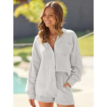AUTOMET Oversized 2 Piece Pajama Set for Women