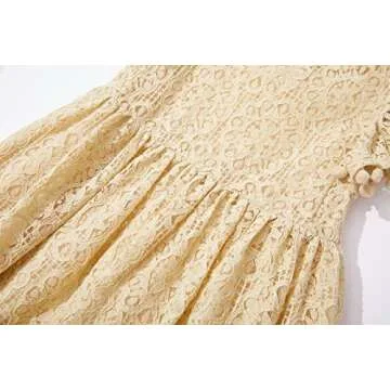 Niyage Toddler Girls Elegant Lace Pom Pom Flutter Sleeve Party Princess Dress