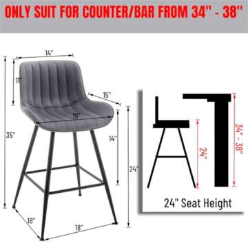 Whiterye Counter Height Bar Stools, Modern Velvet Barstools Set of 2 with Black Legs and Fabric Seat...