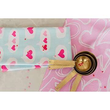 Desert Aqua 2 Pack || Not Your Ordinary Kitchen Towels || Dish Towels || Tea Towels || Waffle Weave Microfiber || Designer Prints || Highly Absorbent || Hanging Hook (Valentine)