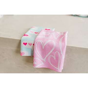 Desert Aqua 2 Pack || Not Your Ordinary Kitchen Towels || Dish Towels || Tea Towels || Waffle Weave Microfiber || Designer Prints || Highly Absorbent || Hanging Hook (Valentine)