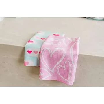 Desert Aqua 2 Pack || Not Your Ordinary Kitchen Towels || Dish Towels || Tea Towels || Waffle Weave Microfiber || Designer Prints || Highly Absorbent || Hanging Hook (Valentine)