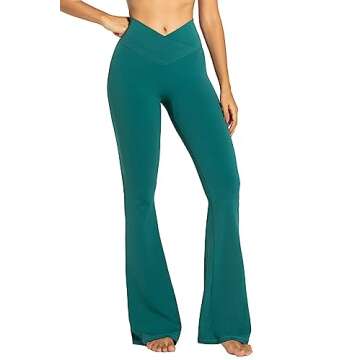 Sunzel Flare Leggings, Crossover Yoga Pants with Tummy Control, High Waisted and Wide Leg, No Front Seam Jasper Green Medium 30" Inseam
