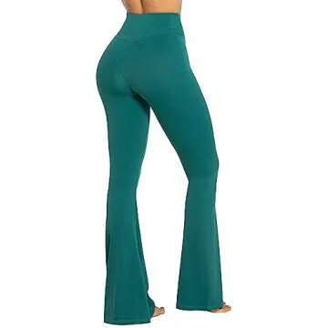 Sunzel Flare Leggings, Crossover Yoga Pants with Tummy Control, High Waisted and Wide Leg, No Front Seam Jasper Green Medium 30" Inseam
