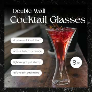 Dragon Glassware Cocktail Glasses - 8 oz Clear Double Wall Insulated Martini Glasses Set of 2 - Keep...