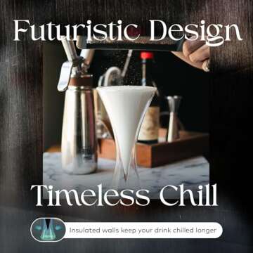 Dragon Glassware Cocktail Glasses - 8 oz Clear Double Wall Insulated Martini Glasses Set of 2 - Keeps Drinks Cold Longer - Unique and Futuristic Cocktail Drinkware Set