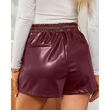 luvamia Faux Leather Shorts for Women High Waist Pleated Wide Leg Stretchy Red Shorts for Women Red Leather Shorts Winter Clothes for Women Ruby Wine Size Medium Fits Size 8 / Size 10