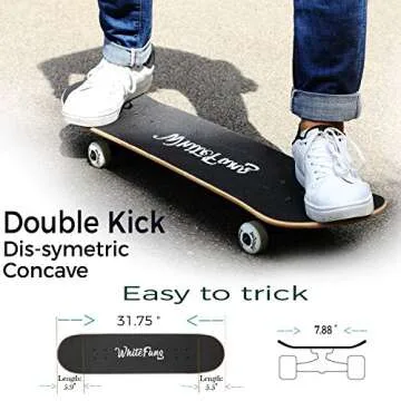 WhiteFang Skateboards for Beginners, Complete Skateboard 31 x 7.88, 7 Layer Canadian Maple Double Kick Concave Standard and Tricks Skateboards for Kids and Beginners (Arrow)