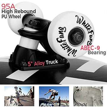 WhiteFang Skateboards for Beginners, Complete Skateboard 31 x 7.88, 7 Layer Canadian Maple Double Kick Concave Standard and Tricks Skateboards for Kids and Beginners (Arrow)