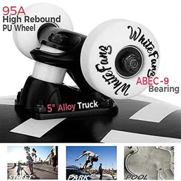 WhiteFang Skateboards for Beginners, Complete Skateboard 31 x 7.88, 7 Layer Canadian Maple Double Kick Concave Standard and Tricks Skateboards for Kids and Beginners (Arrow)