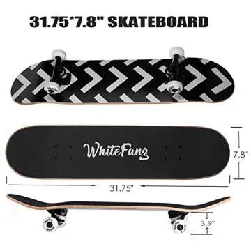 WhiteFang Skateboards for Beginners, Complete Skateboard 31 x 7.88, 7 Layer Canadian Maple Double Kick Concave Standard and Tricks Skateboards for Kids and Beginners (Arrow)