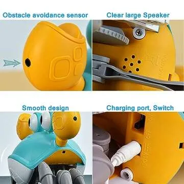 MINGKISI Interactive Dog Toys Crawling Crab,Escaping Crab Dog Toy with Obstacle Avoidance Sensor and Music Sounds & Lights,Moving Squeaky Dog Toys for Puppy Small Medium Dogs