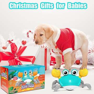 MINGKISI Interactive Dog Toys Crawling Crab,Escaping Crab Dog Toy with Obstacle Avoidance Sensor and Music Sounds & Lights,Moving Squeaky Dog Toys for Puppy Small Medium Dogs