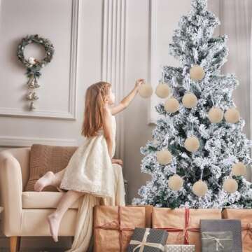 MALOKI Velvet Christmas Ornaments Balls Set 12 Pcs Flocked Shatterproof Plastic Xmas Baubles Christm...