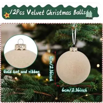 MALOKI Velvet Christmas Ornaments Set 12 Elegant Balls