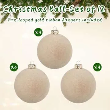 MALOKI Velvet Christmas Ornaments Set 12 Elegant Balls