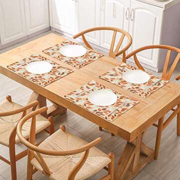 Fullentiart Fall Placemats Set of 4 Orange Autumn Placemats Burlap Placemats Beautiful Leaves and Elegant Flowers 18"X12" Easy to Clean for Dining Kitchen Restaurant Table
