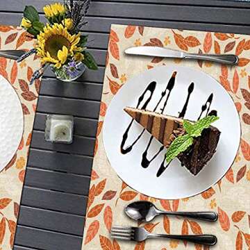 Fullentiart Fall Placemats Set of 4 Orange Autumn Placemats Burlap Placemats Beautiful Leaves and Elegant Flowers 18"X12" Easy to Clean for Dining Kitchen Restaurant Table