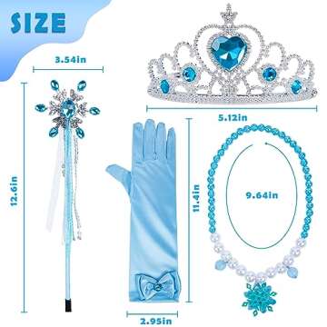 Shindel 8PCS Princess Dress Up Accessories, Princess Crown Wand Gloves Necklace Ring Earrings Hair B...