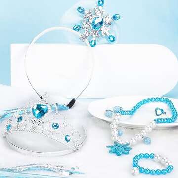 Shindel 8PCS Princess Dress Up Accessories, Princess Crown Wand Gloves Necklace Ring Earrings Hair Band Costume Cosplay Gifts Dress Up Play Jewelry Party for Girls