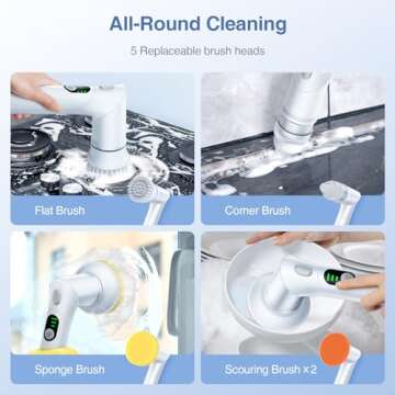 LABIGO Electric Spin Scrubber LA5 Mini, Bathroom Scrubber Shower Scrubber for Cleaning Tub Tile Floor Window Kitchen Sink, Power Scrubber Cordless Cleaning Brush with 5 Replaceable Brush Heads