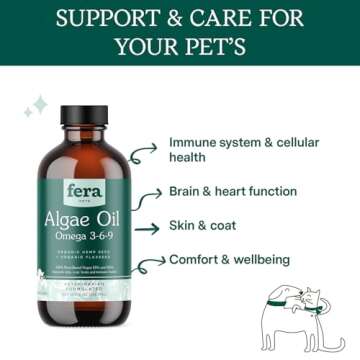 Fera Pet Organics Plant Based, Vegan Omega 3 6 9 Supplement with EPA DHA & ALA for Dogs & Cats, Vet ...