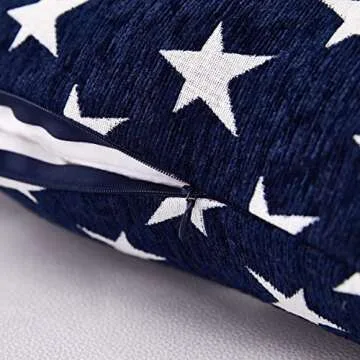 Sunday Praise Set of 2 Soft Chenille Decorative Patriotic Throw Pillow Cover Case Geometric Stars July 4th Accent Square Cushion Cover Case Sham for Couch Sofa Bed Car 18 x 18 Inch 45x45 cm (Blue)