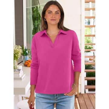 ANRABESS Women Long Sleeve Polo Shirts Casual V Neck Collared Boxy Fit Dressy Work Blouse Top Spring...