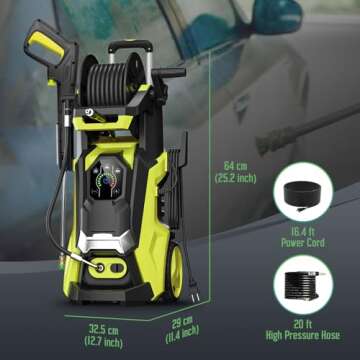 Electric Pressure Washer 4800 PSI 3.5 GPM Power Washer Touch Screen Adjustable Pressure,4 Nozzles and 500ml Foam Cannon Power Washer Cleaning for Patio 4800 PSI