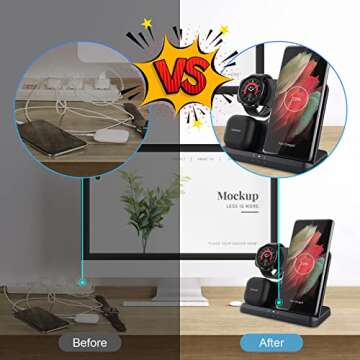 3 in 1 Wireless Charger for Samsung,Samsung S23 Ultra Charger for S24ultra/S22Ultra/S23/Z Fold4/Flip4/Google Pixel,Galaxy Watch6/6 classic/5/4 Charger,Wireless Charging Station for Galaxy Buds Black